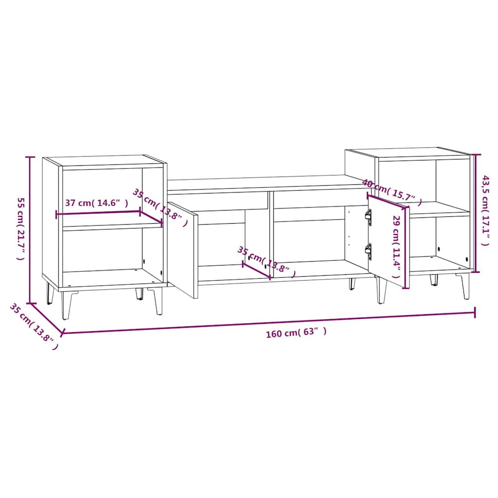 TV Cabinet High Gloss White 160x35x55 cm Engineered Wood
