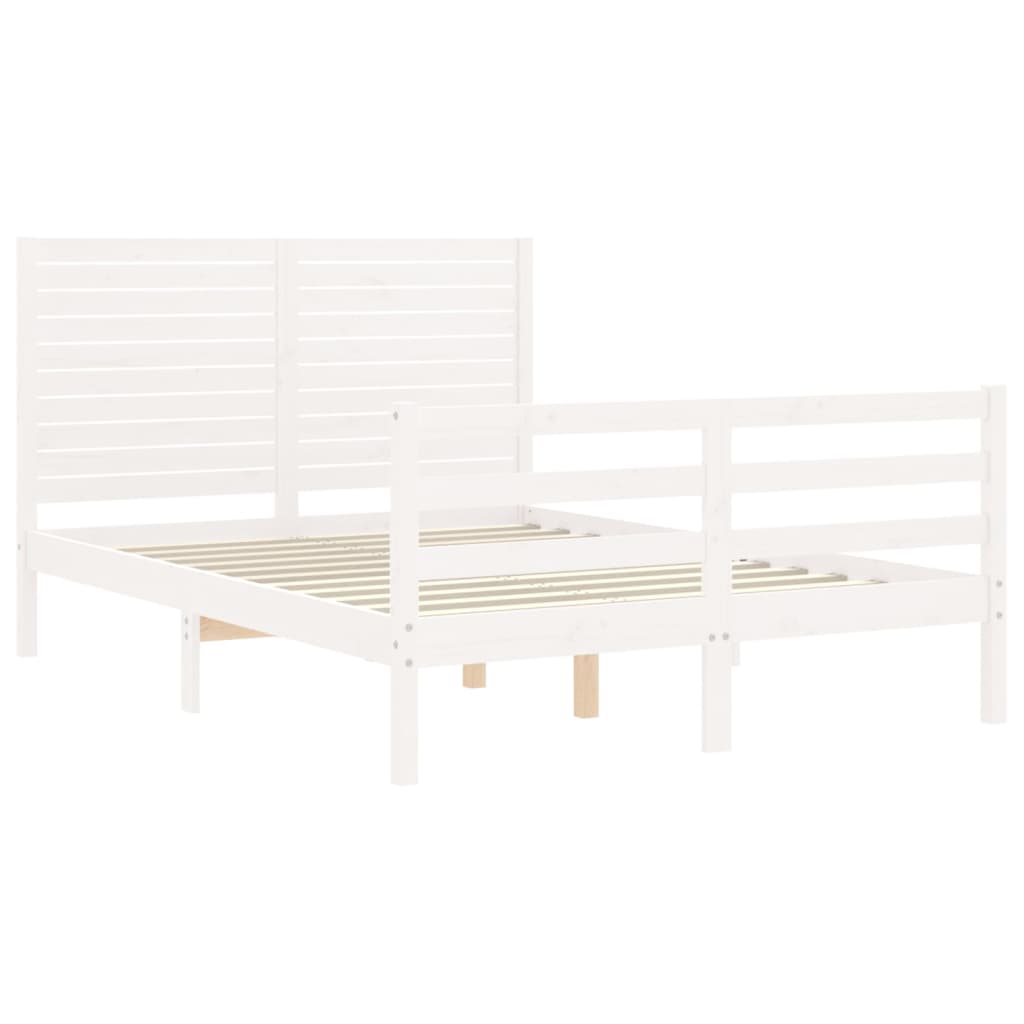 Bed Frame without Mattress White Double Solid Wood