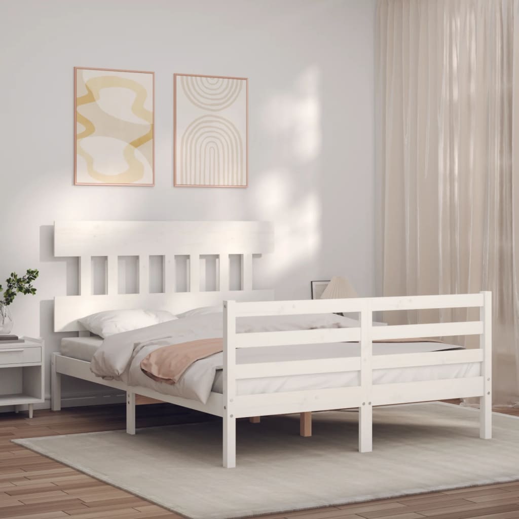 Bed Frame without Mattress White Small Double Solid Wood