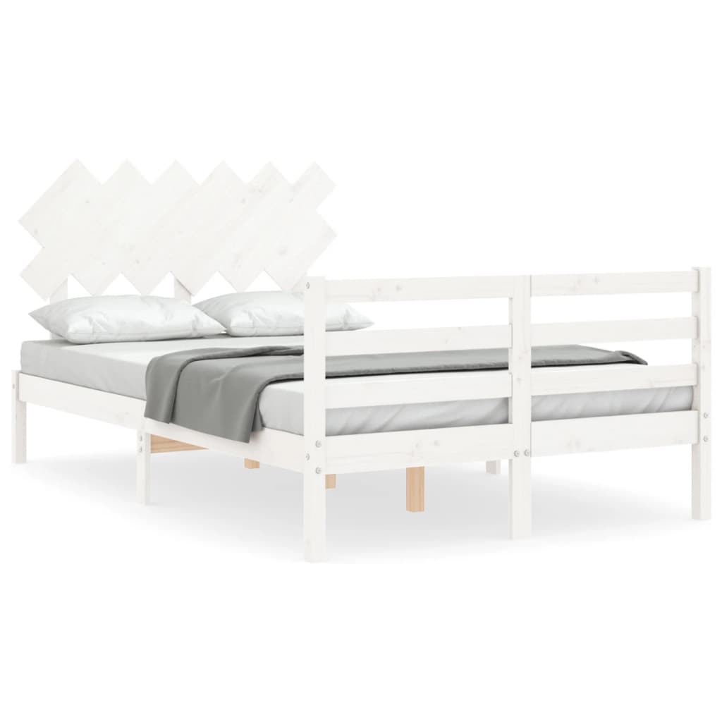 Bed Frame without Mattress White Double Solid Wood