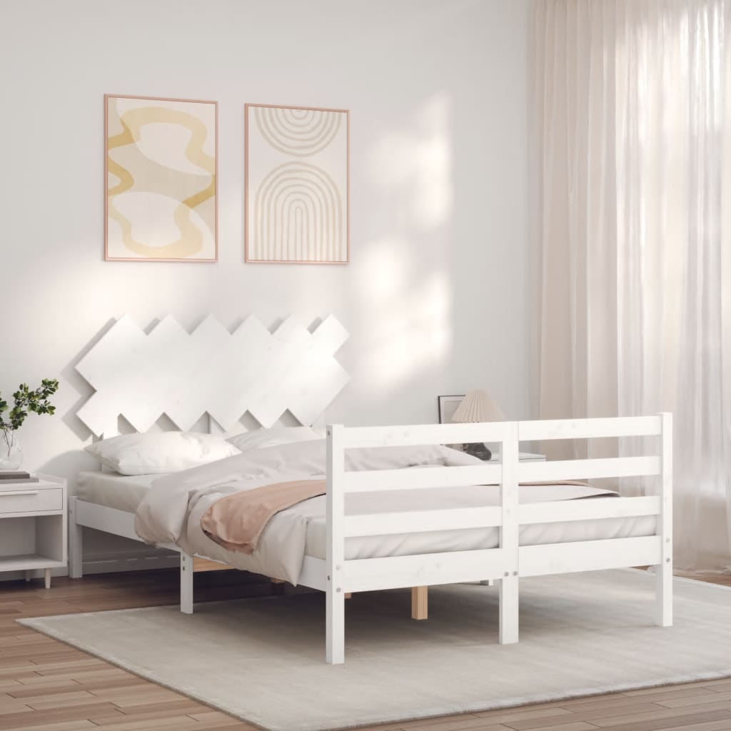 Bed Frame without Mattress White Double Solid Wood