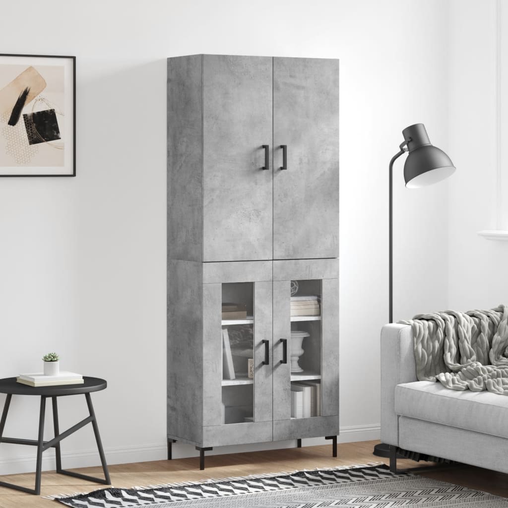 Highboard Concrete Grey 69.5x34x180 cm Engineered Wood