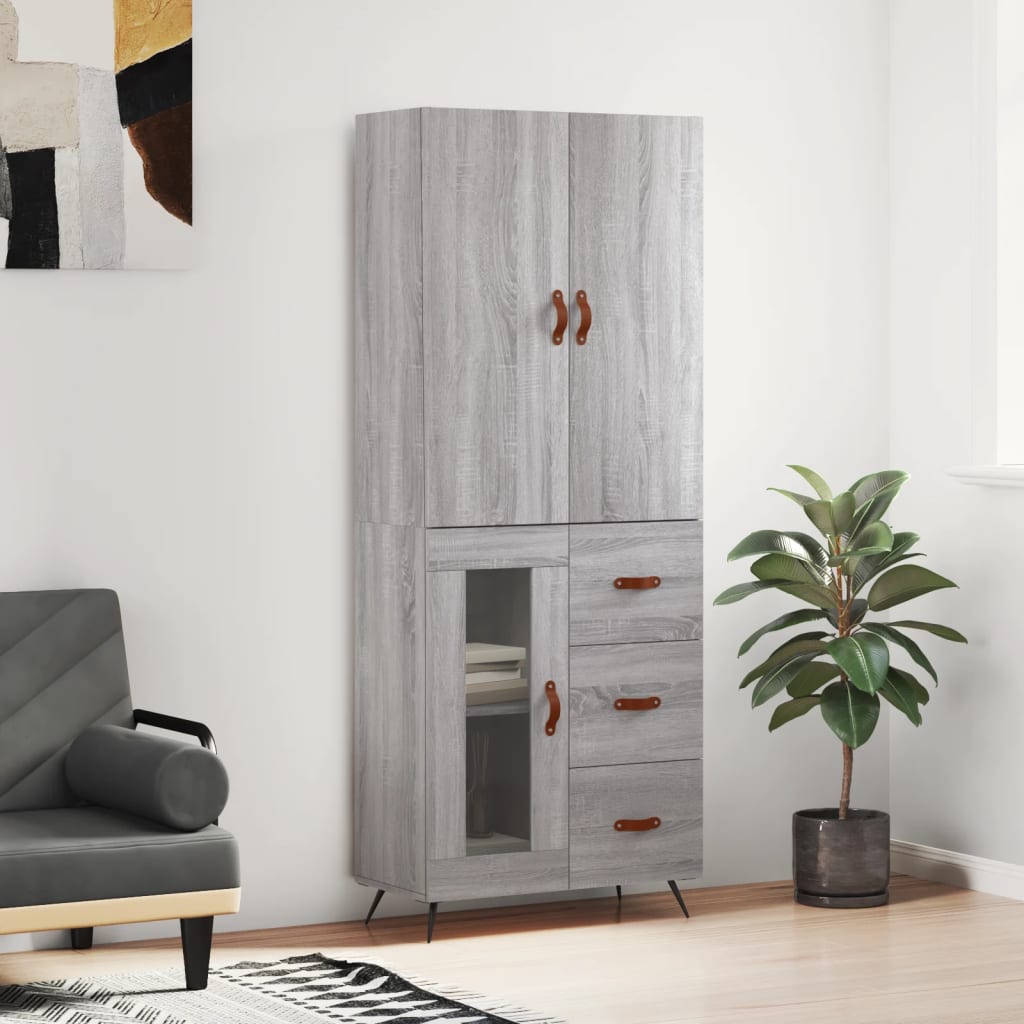 Highboard Grey Sonoma 69.5x34x180 cm Engineered Wood