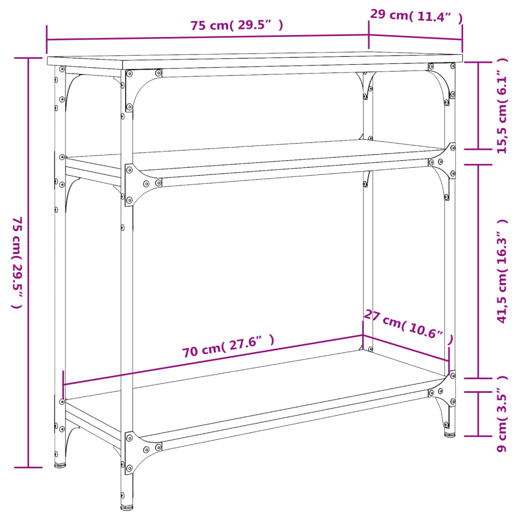 Console Table Brown Oak 75x29x75 cm Engineered Wood