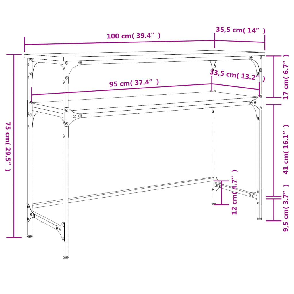 Console Table Brown Oak 100x35.5x75 cm Engineered Wood