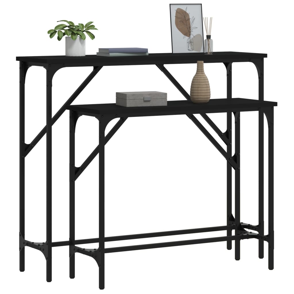 Console Tables 2 pcs Black Engineered Wood