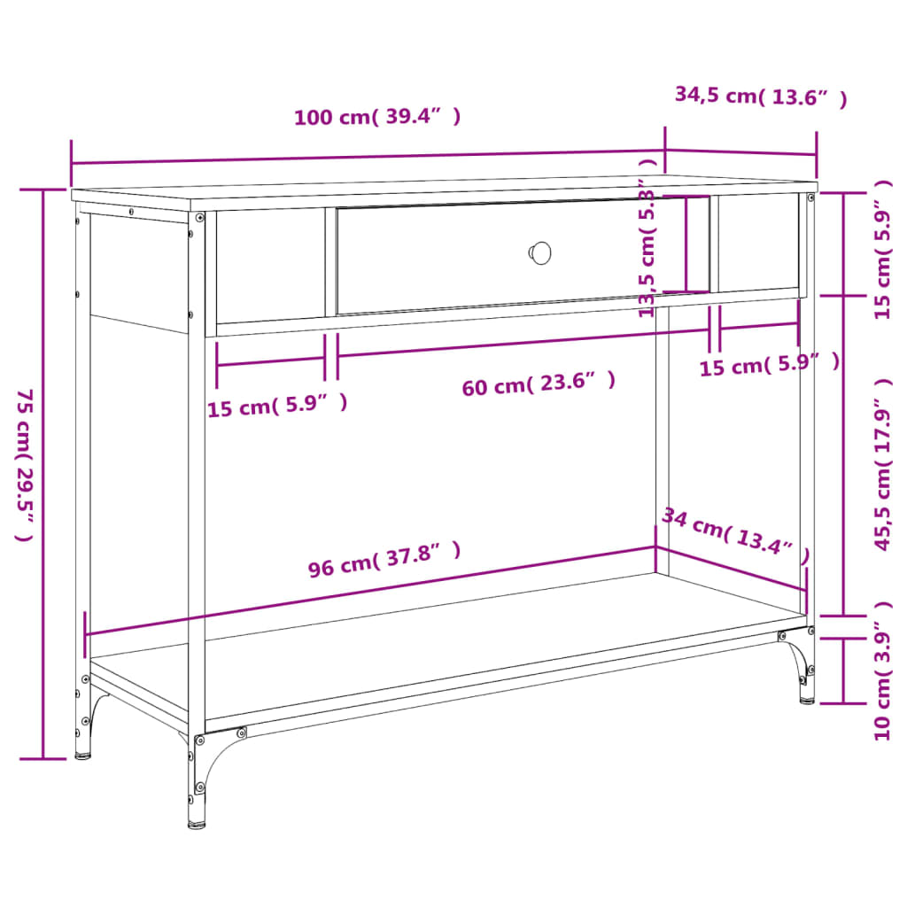 Console Table Brown Oak 100x34.5x75 cm Engineered Wood