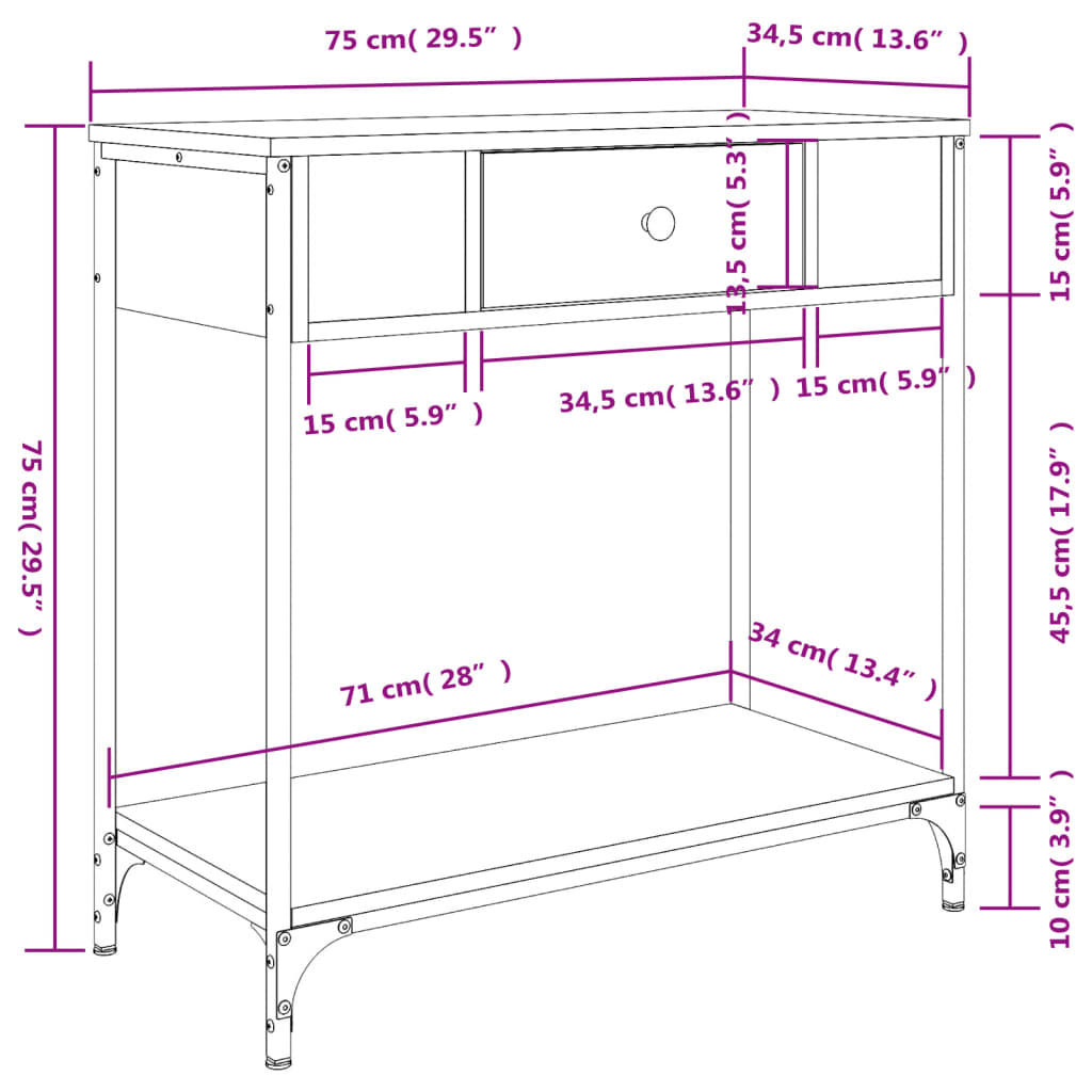 Console Table Brown Oak 75x34.5x75 cm Engineered Wood