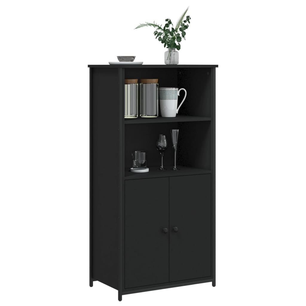 Modern Wooden Highboard Storage Cabinet Unit With 2 Doors & Open Shelves Wood