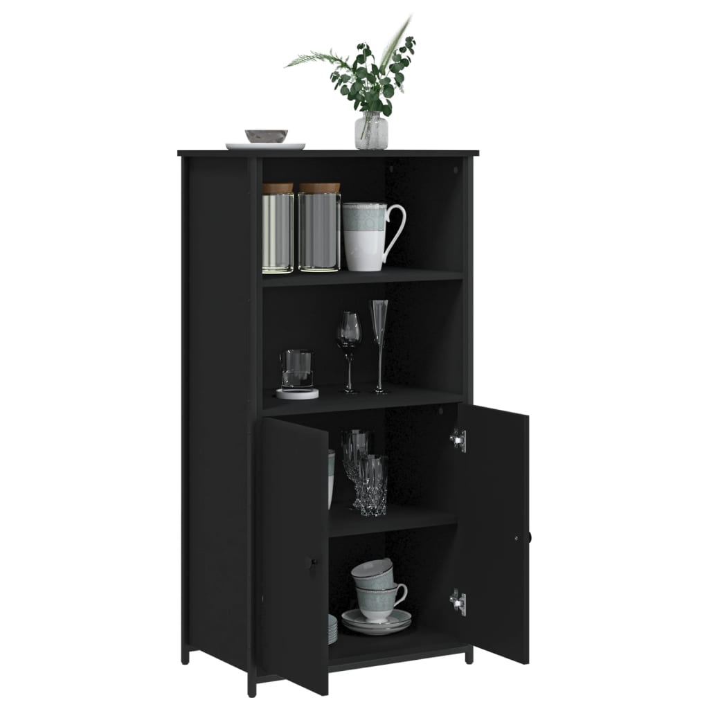 Modern Wooden Highboard Storage Cabinet Unit With 2 Doors & Open Shelves Wood