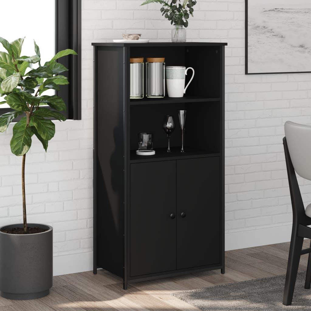 Modern Wooden Highboard Storage Cabinet Unit With 2 Doors & Open Shelves Wood