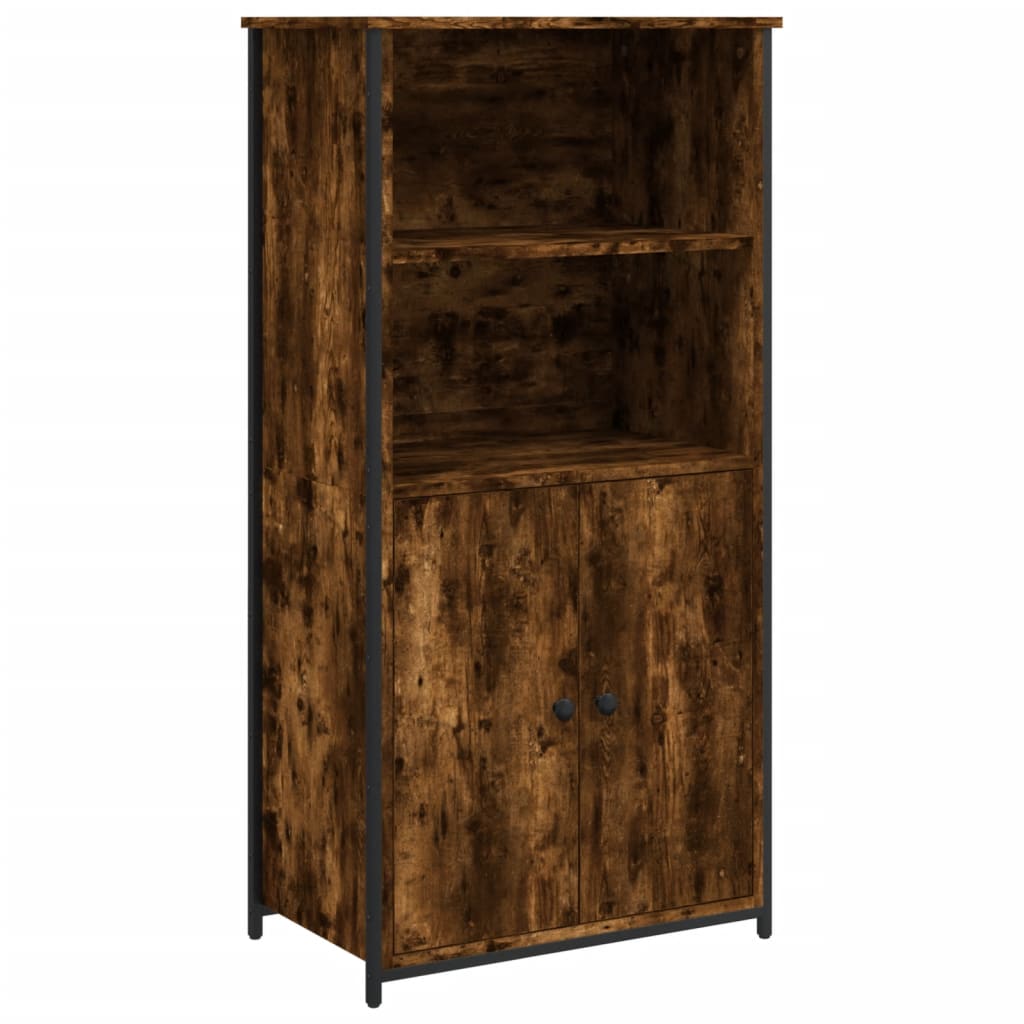 Modern Wooden Highboard Storage Cabinet Unit With 2 Doors & Open Shelves Wood