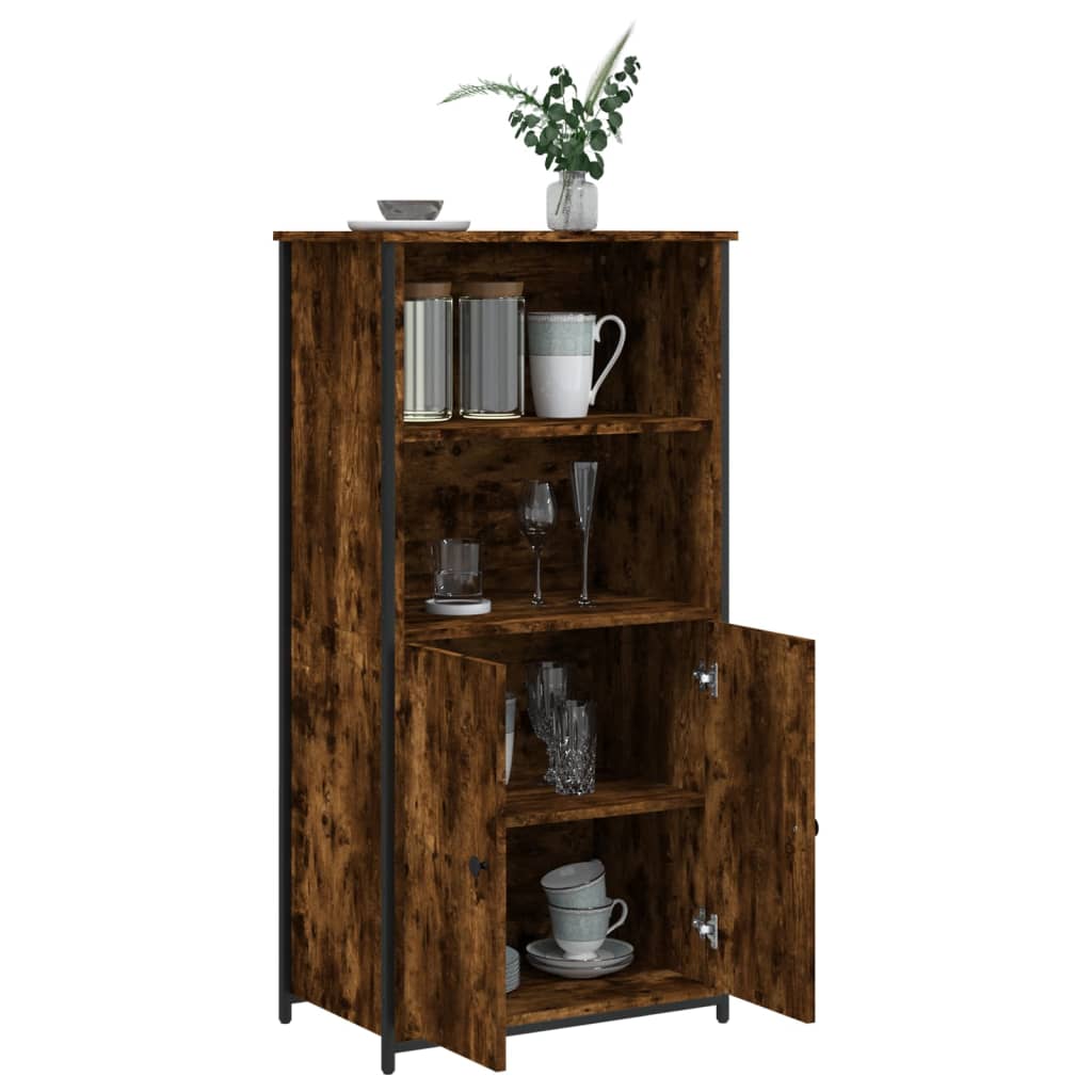 Modern Wooden Highboard Storage Cabinet Unit With 2 Doors & Open Shelves Wood