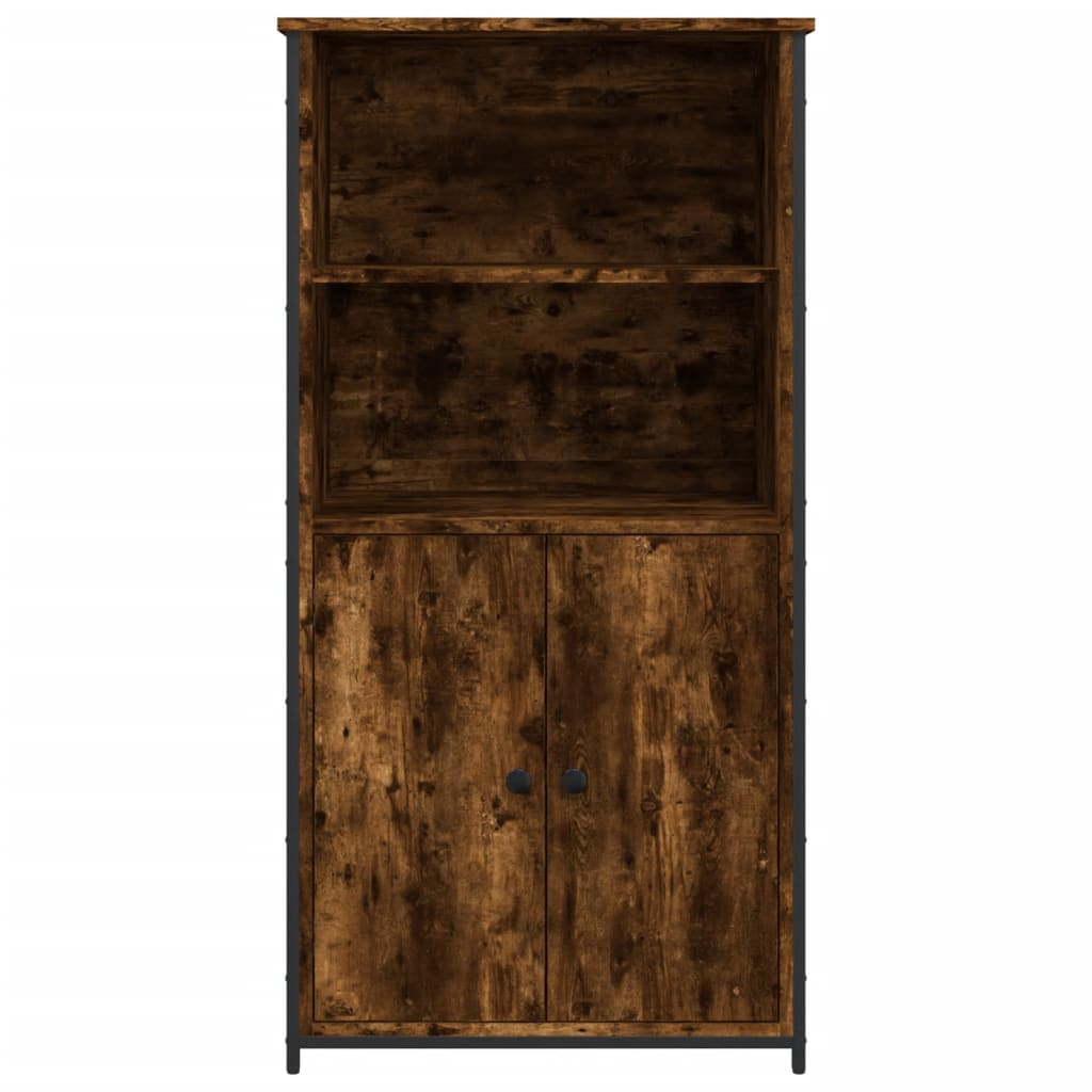 Modern Wooden Highboard Storage Cabinet Unit With 2 Doors & Open Shelves Wood