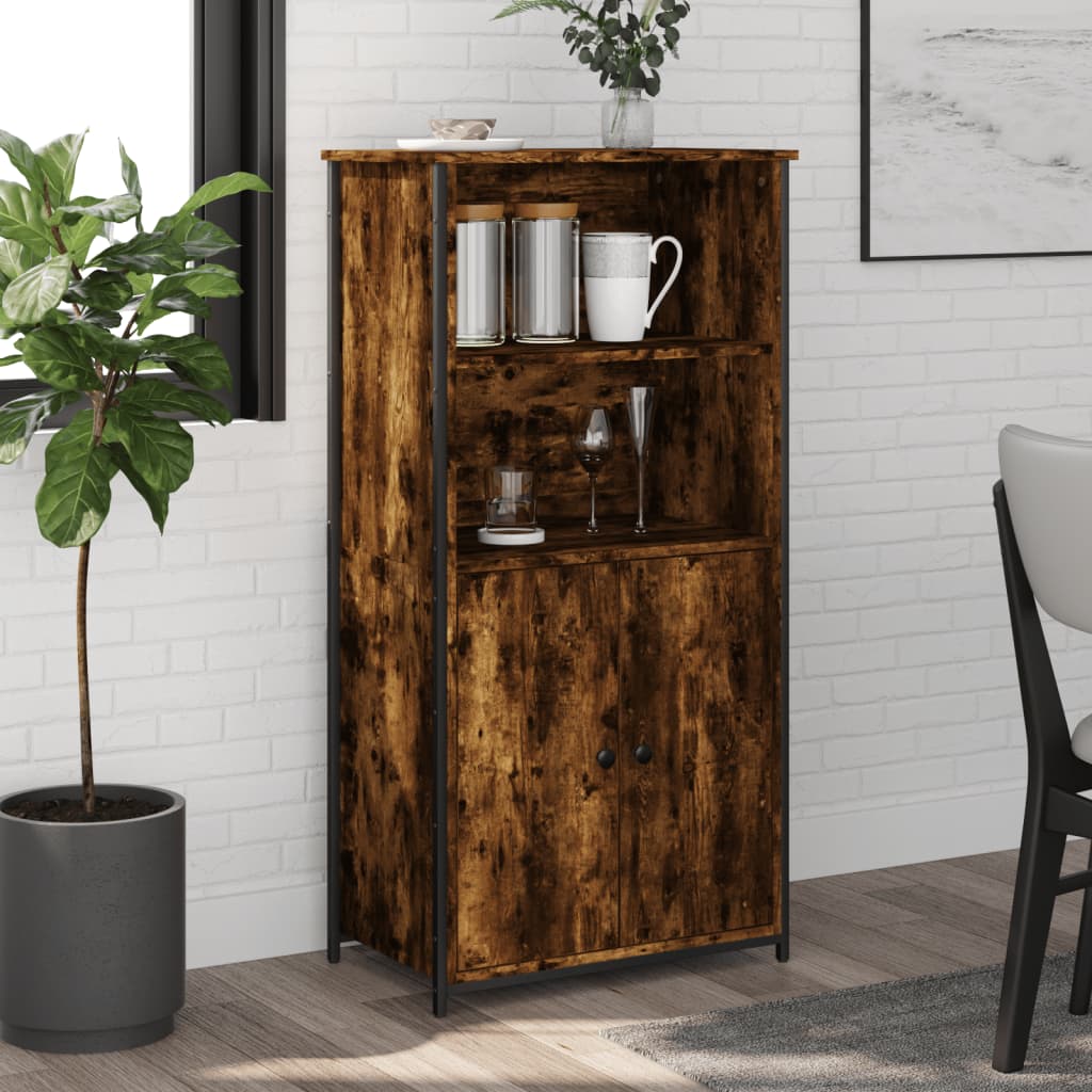 Modern Wooden Highboard Storage Cabinet Unit With 2 Doors & Open Shelves Wood
