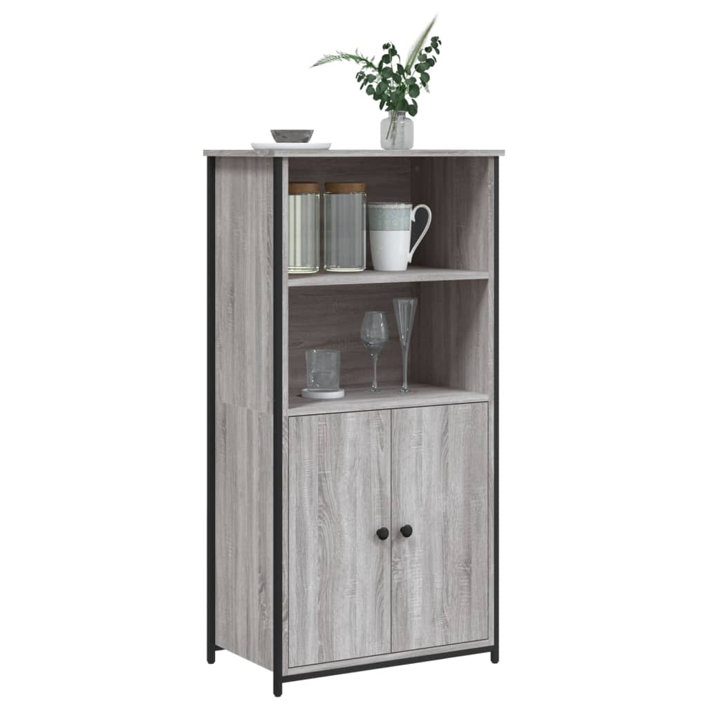 Modern Wooden Highboard Storage Cabinet Unit With 2 Doors & Open Shelves Wood