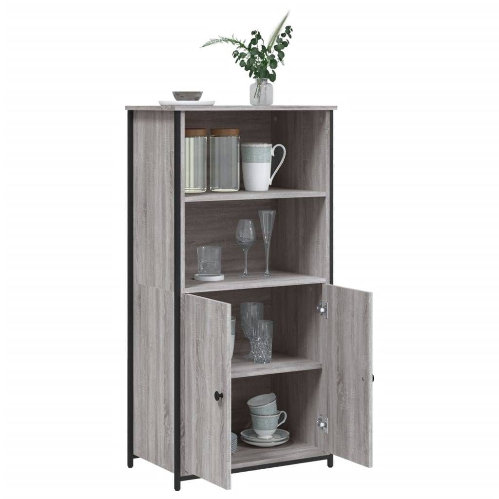 Modern Wooden Highboard Storage Cabinet Unit With 2 Doors & Open Shelves Wood