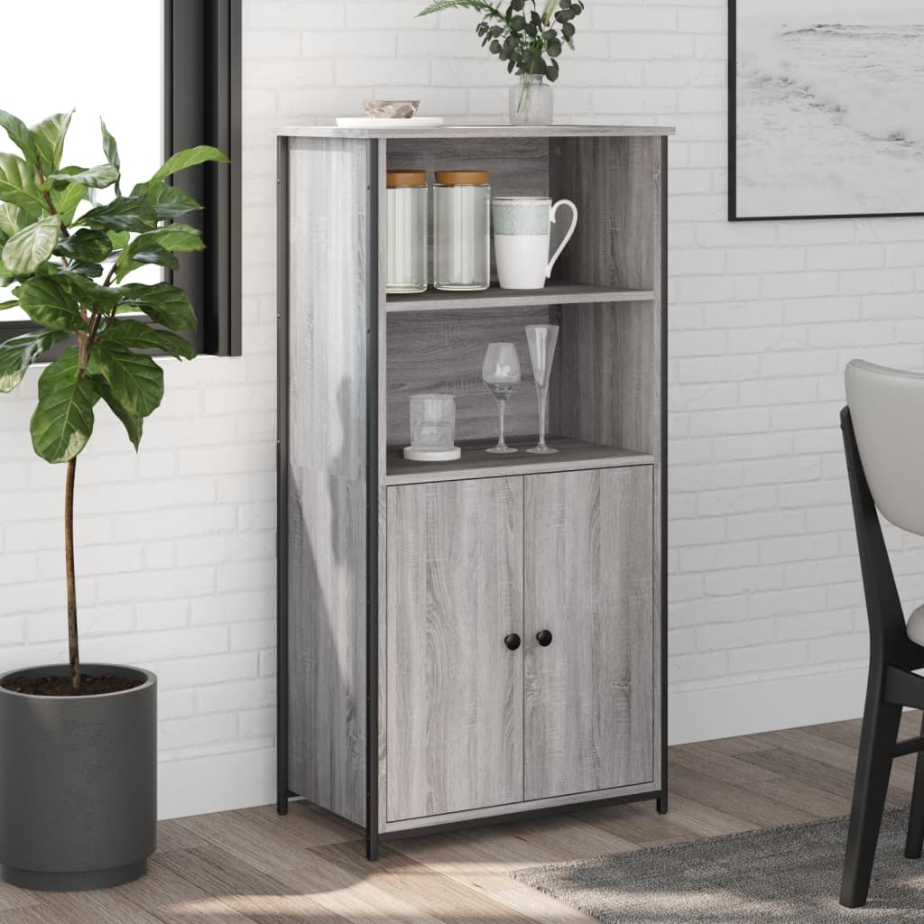 Modern Wooden Highboard Storage Cabinet Unit With 2 Doors & Open Shelves Wood