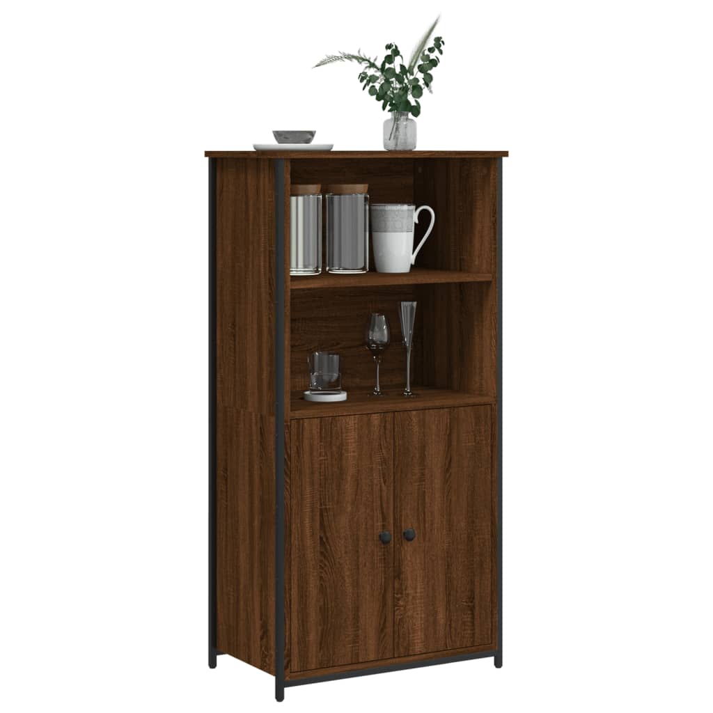 Modern Wooden Highboard Storage Cabinet Unit With 2 Doors & Open Shelves Wood