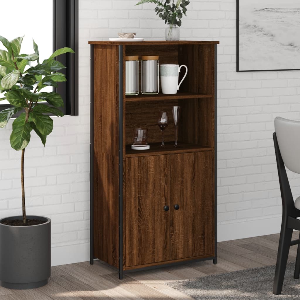 Modern Wooden Highboard Storage Cabinet Unit With 2 Doors & Open Shelves Wood