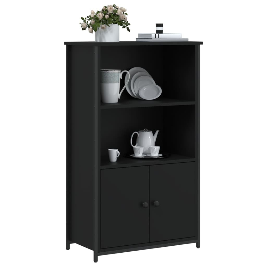 Industrial Wooden Highboard Storage Cabinet Unit With 2 Doors & Open Shelves Wood