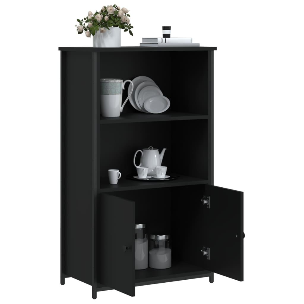 Industrial Wooden Highboard Storage Cabinet Unit With 2 Doors & Open Shelves Wood