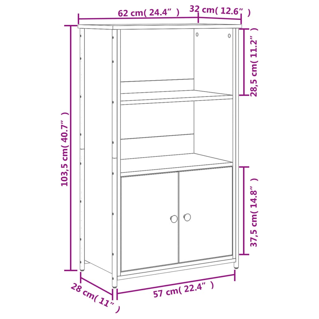 Industrial Wooden Highboard Storage Cabinet Unit With 2 Doors & Open Shelves Wood
