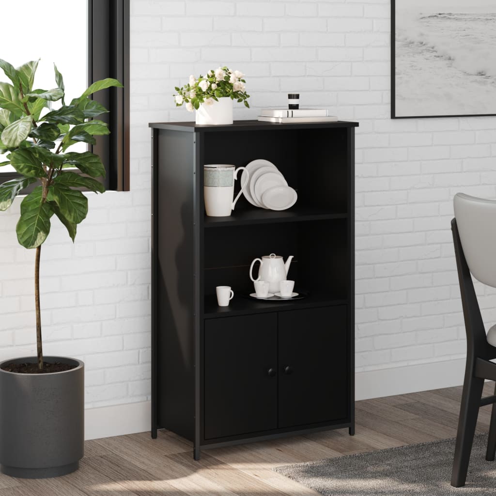 Industrial Wooden Highboard Storage Cabinet Unit With 2 Doors & Open Shelves Wood