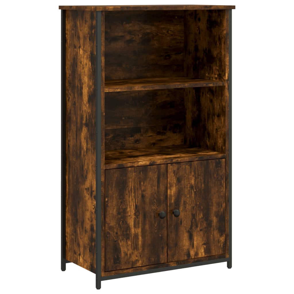 Industrial Wooden Highboard Storage Cabinet Unit With 2 Doors & Open Shelves Wood