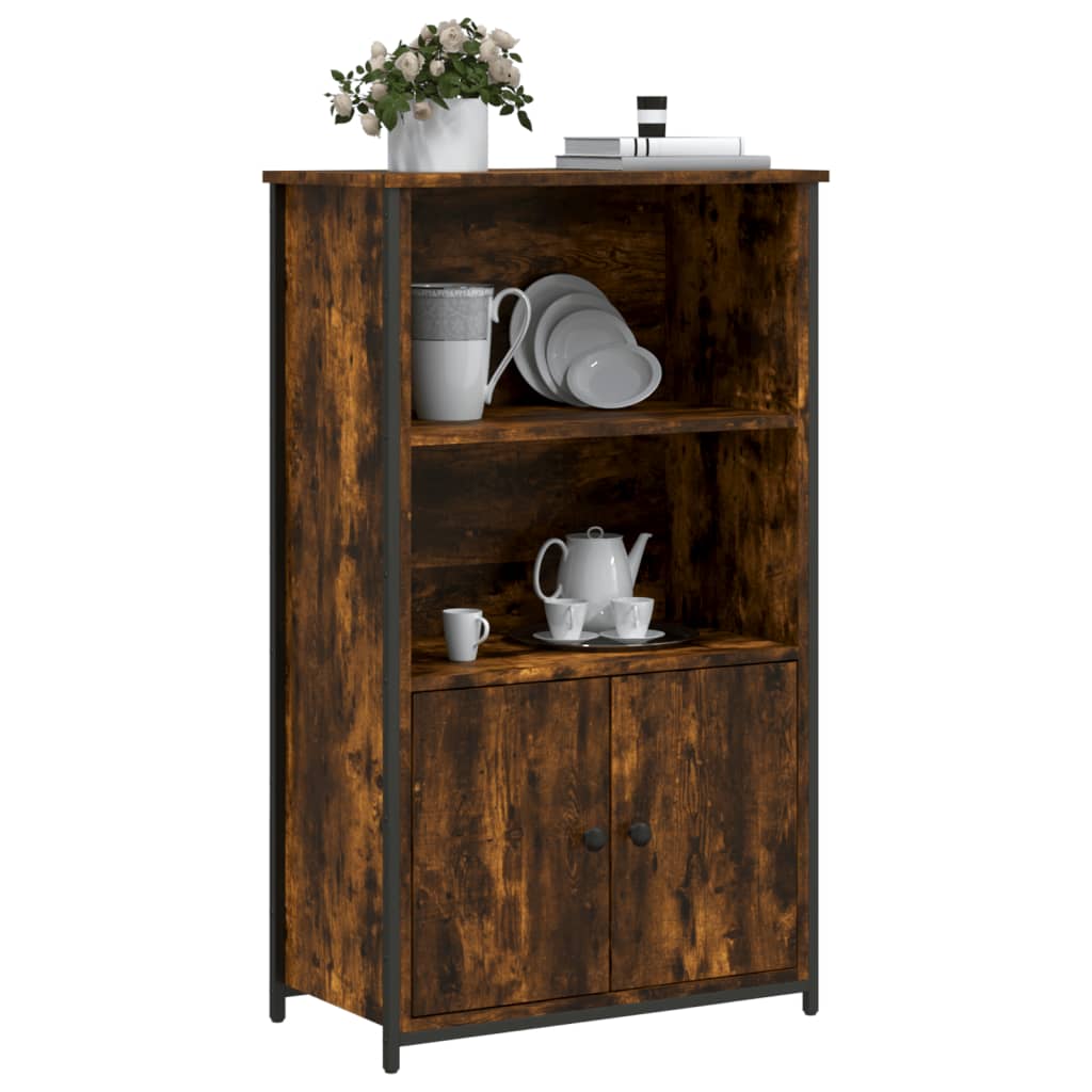 Industrial Wooden Highboard Storage Cabinet Unit With 2 Doors & Open Shelves Wood