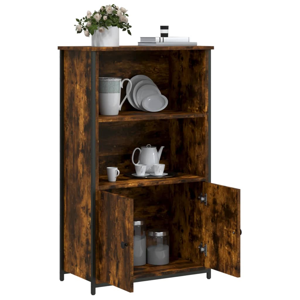 Industrial Wooden Highboard Storage Cabinet Unit With 2 Doors & Open Shelves Wood