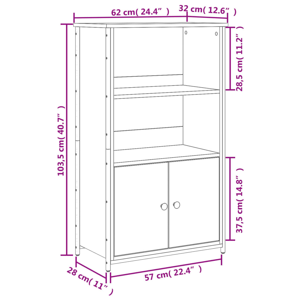 Industrial Wooden Highboard Storage Cabinet Unit With 2 Doors & Open Shelves Wood