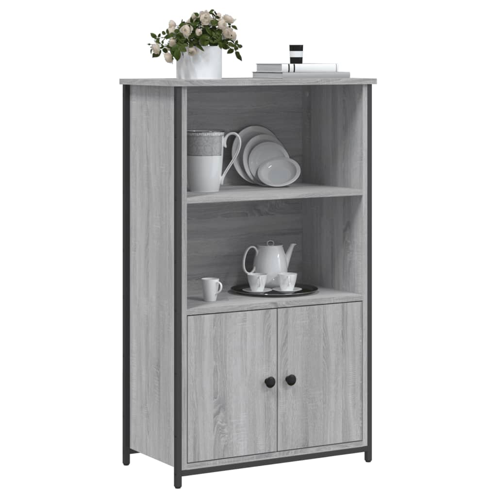 Industrial Wooden Highboard Storage Cabinet Unit With 2 Doors & Open Shelves Wood