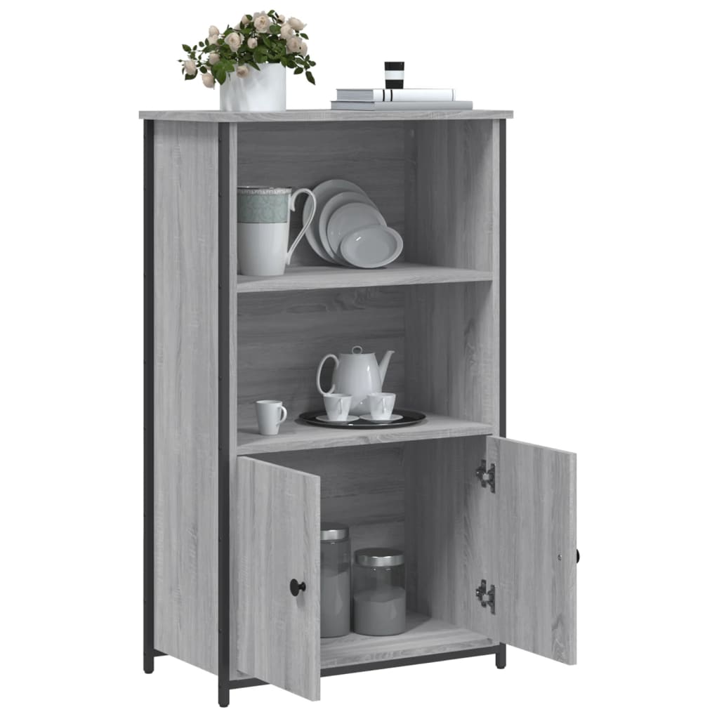 Industrial Wooden Highboard Storage Cabinet Unit With 2 Doors & Open Shelves Wood