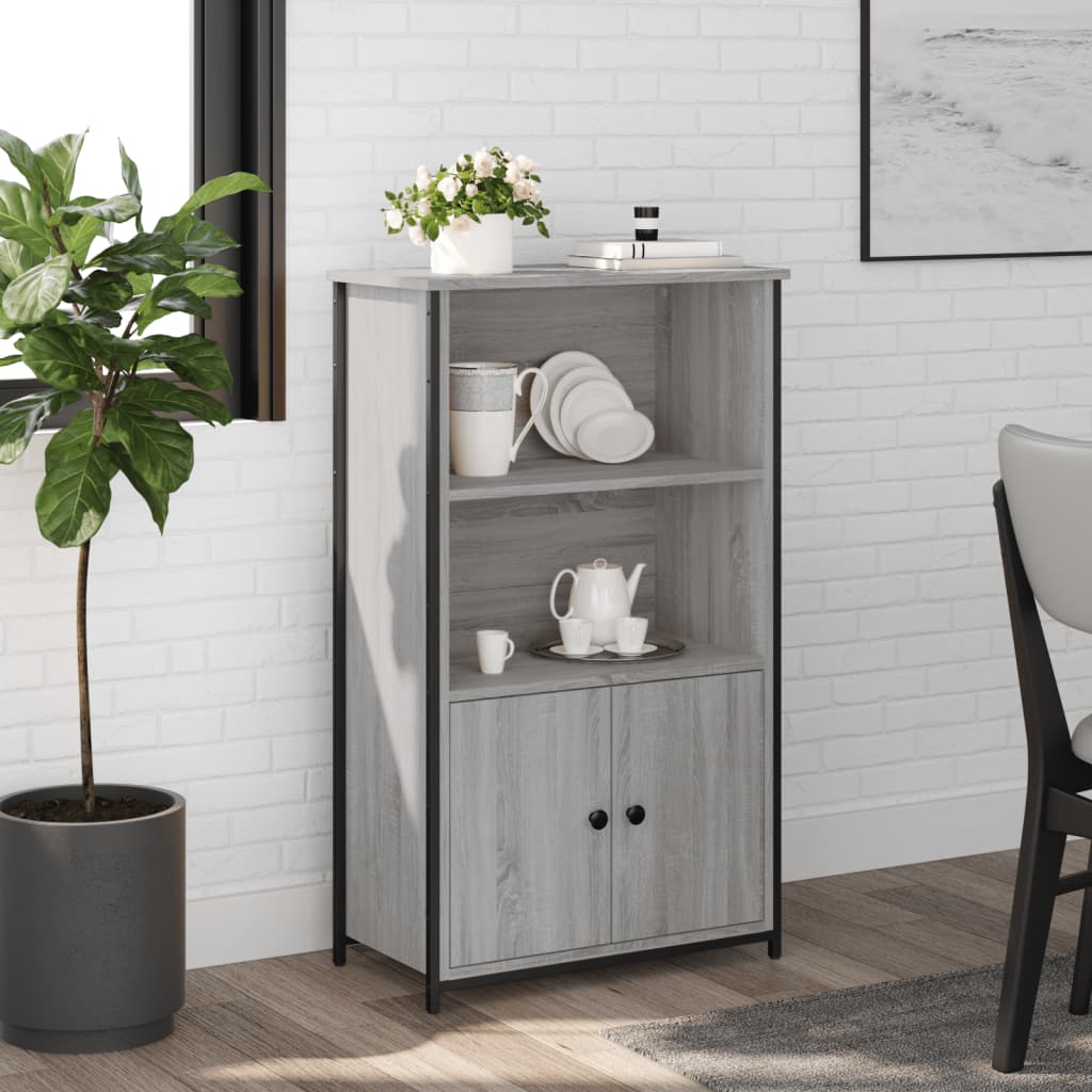 Industrial Wooden Highboard Storage Cabinet Unit With 2 Doors & Open Shelves Wood