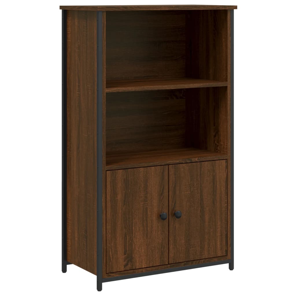 Industrial Wooden Highboard Storage Cabinet Unit With 2 Doors & Open Shelves Wood