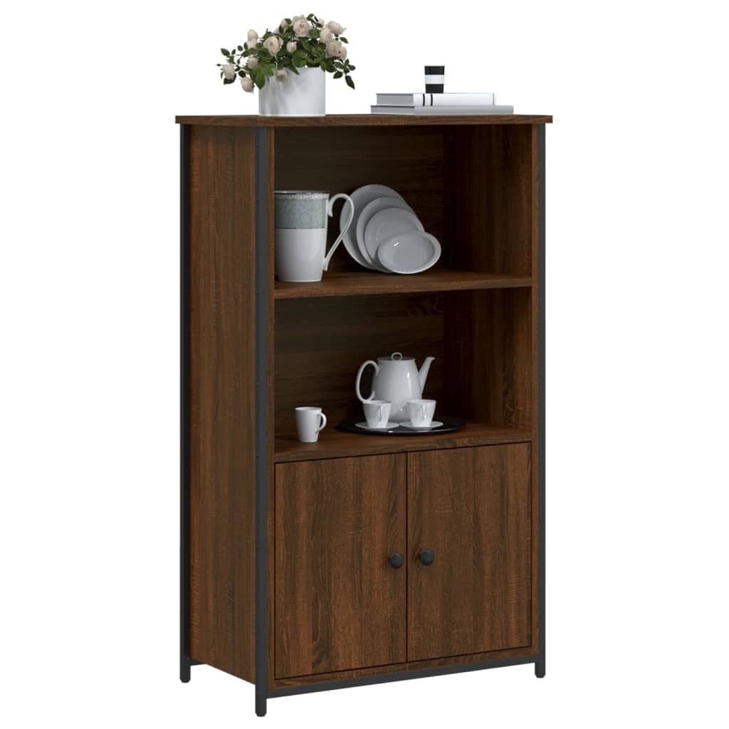 Industrial Wooden Highboard Storage Cabinet Unit With 2 Doors & Open Shelves Wood