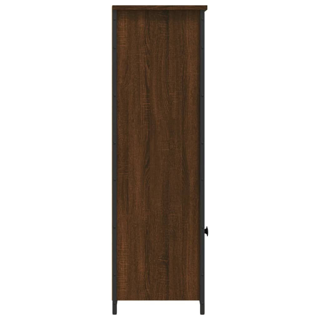 Industrial Wooden Highboard Storage Cabinet Unit With 2 Doors & Open Shelves Wood