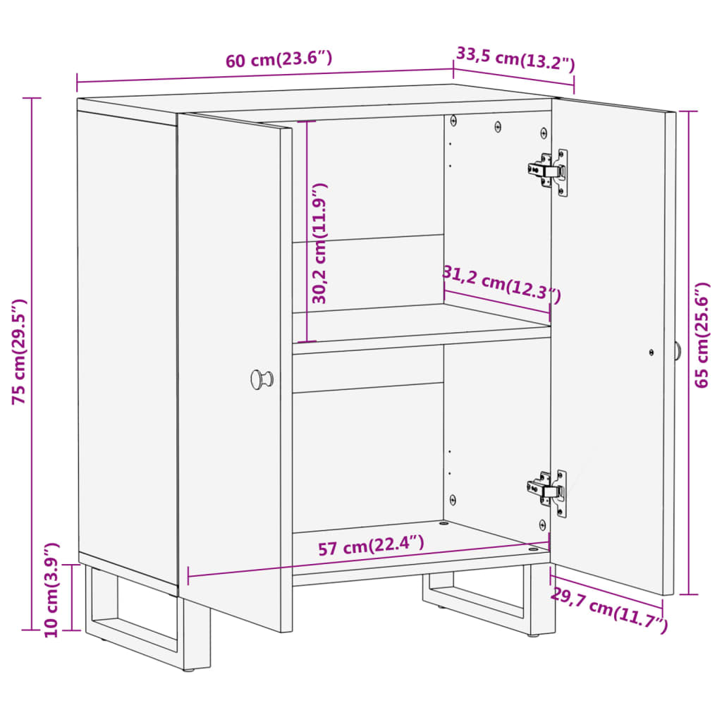 Side Cabinet Brown and Black 60x33.5x75 cm Solid Wood Mango