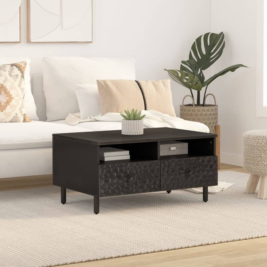 Coffee Table Black 80x54x40 cm Solid Wood Mango