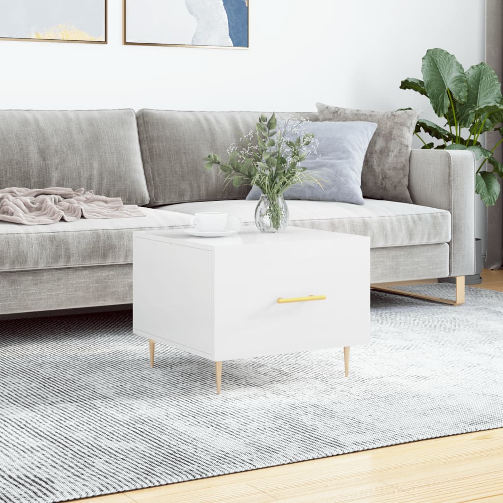 Coffee Table High Gloss White 50x50x40 cm Engineered Wood