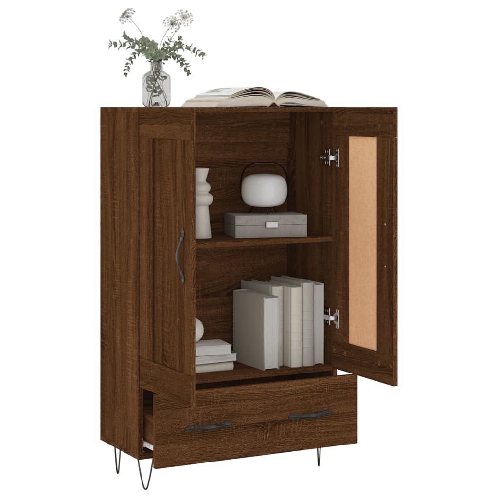 Modern Wooden Highboard Storage Cabinet Unit With Lower Drawer & 2 Doors Wood