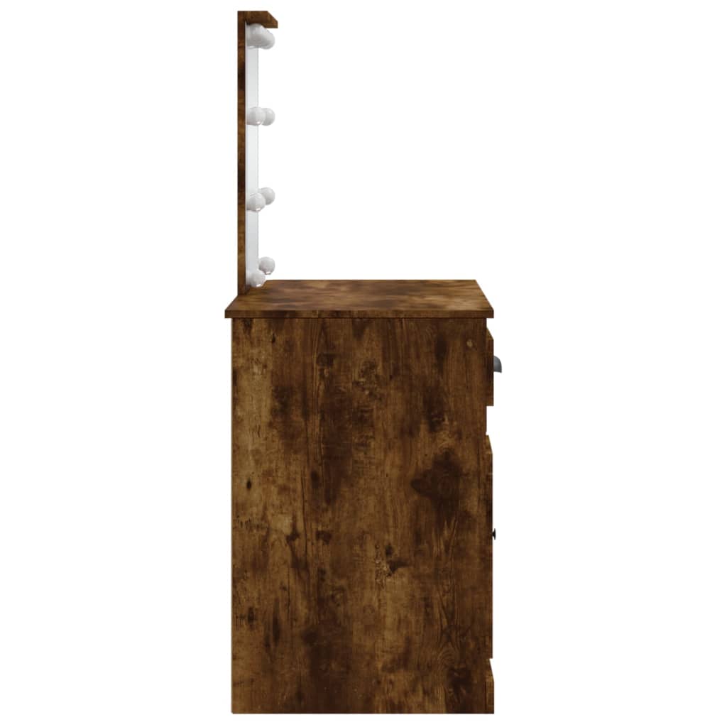 Dressing Table with LED Lights Smoked Oak 90x42x132.5 cm