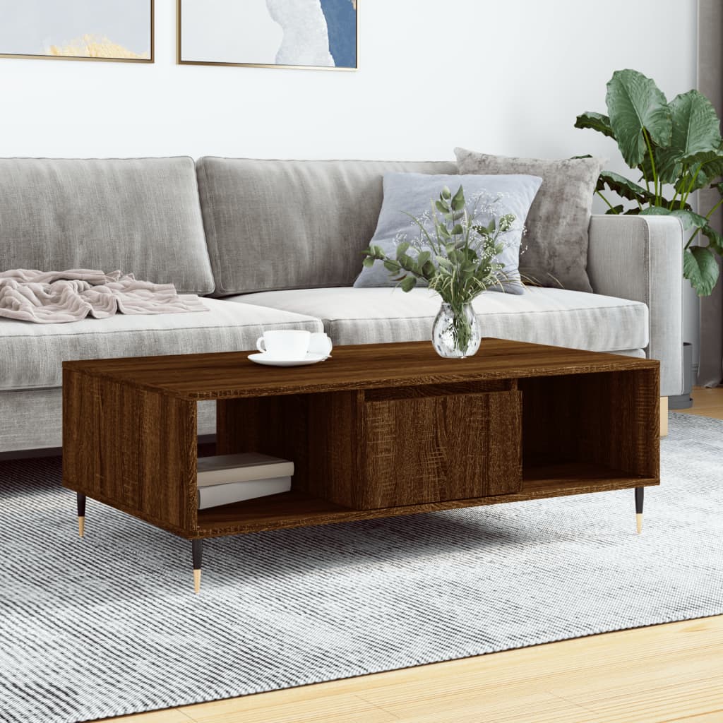 Modern Wooden Living Room Coffee Table With Open Storage Space & 1 Door Wood