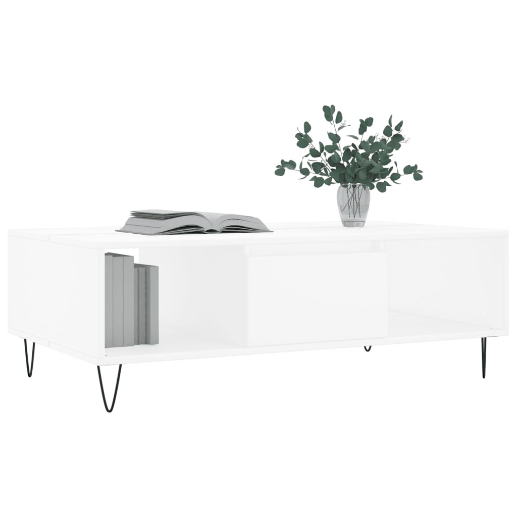 Modern Wooden Living Room Coffee Table With Storage Drawer & Open Shelves Wood