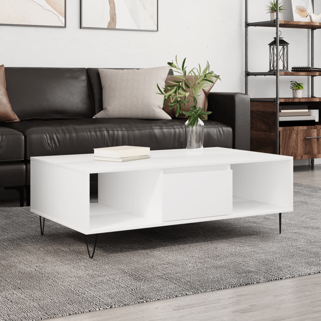 Modern Wooden Living Room Coffee Table With Storage Drawer & Open Shelves Wood