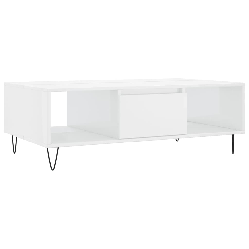 Modern Wooden Living Room Coffee Table With Storage Drawer & Open Shelves Wood