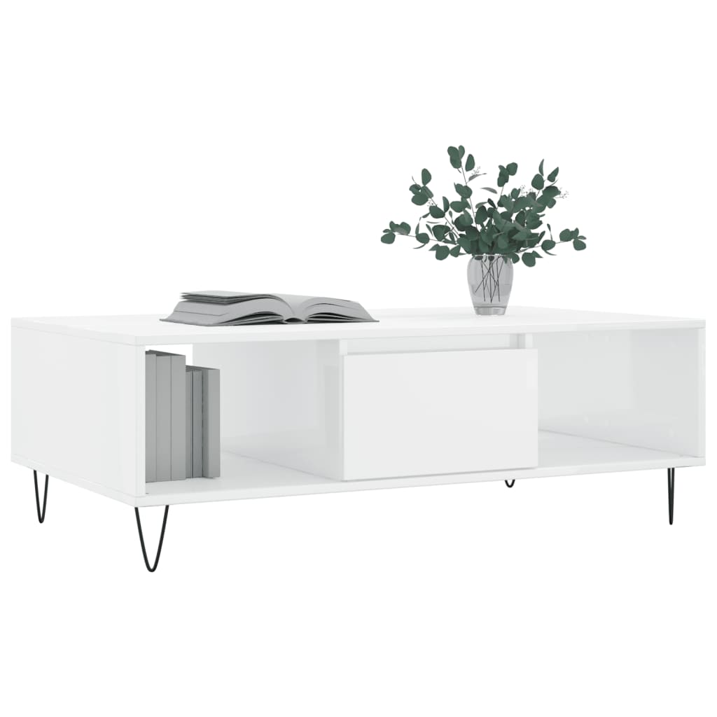 Modern Wooden Living Room Coffee Table With Storage Drawer & Open Shelves Wood