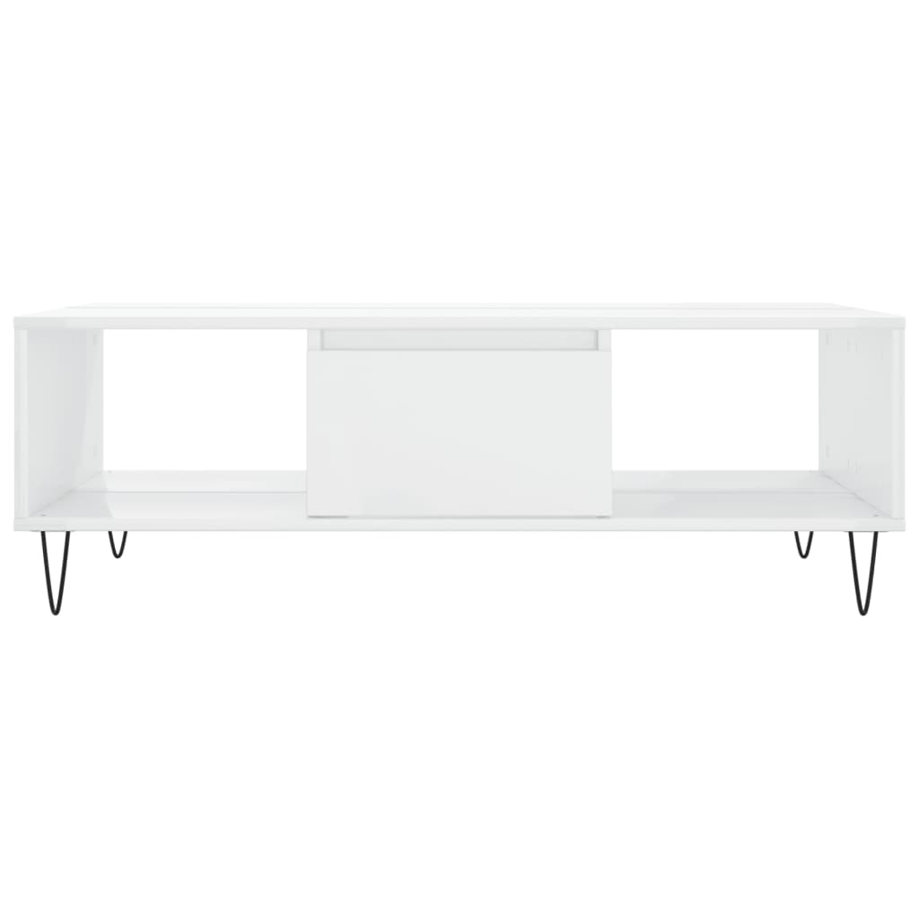 Modern Wooden Living Room Coffee Table With Storage Drawer & Open Shelves Wood
