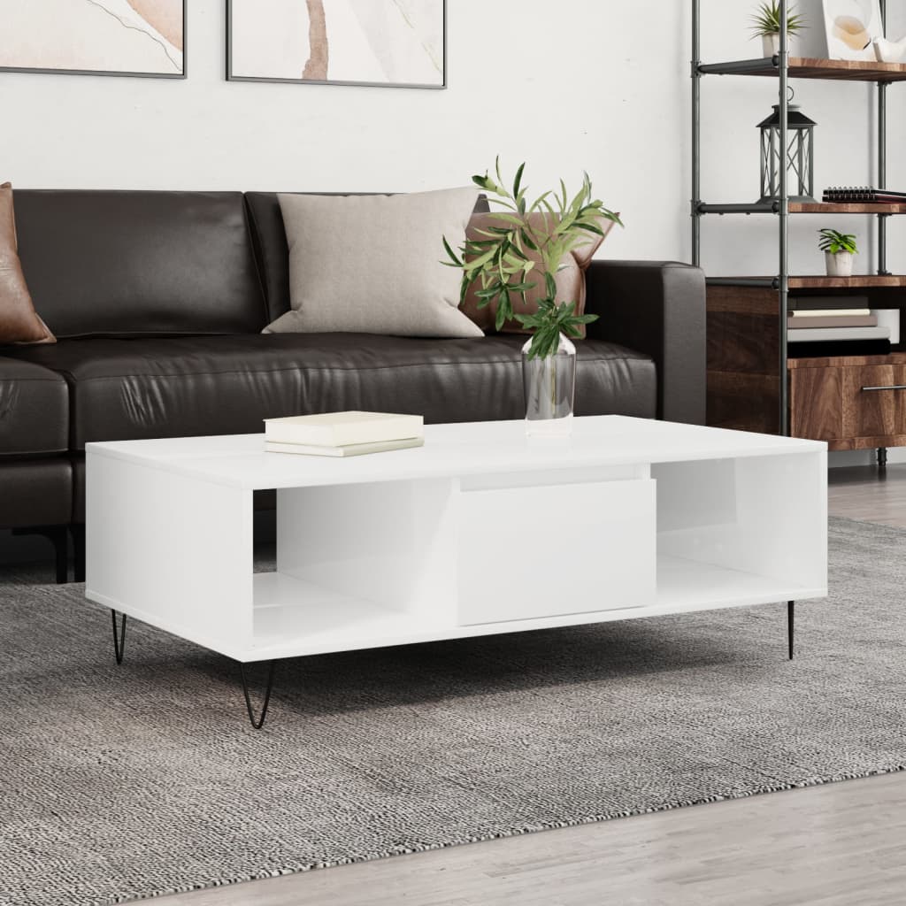 Modern Wooden Living Room Coffee Table With Storage Drawer & Open Shelves Wood